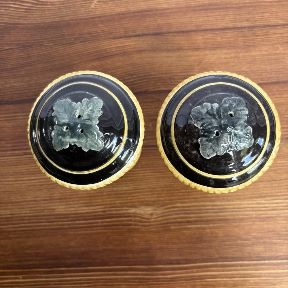 Raymond Waites Hand Painted Salt Pepper‎ Shakers Black Fruit Ceramic Set